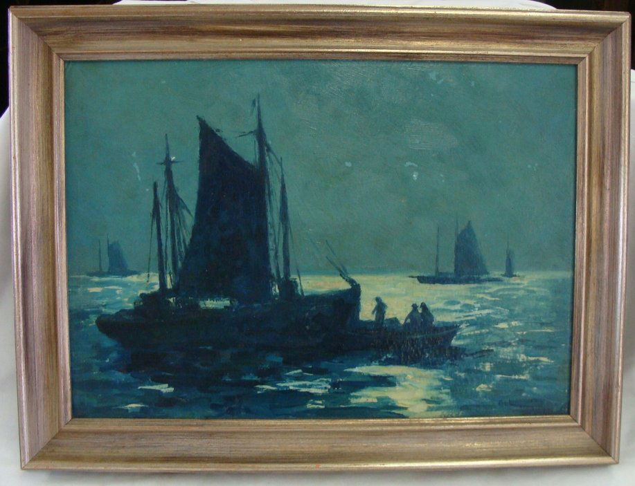 Tod Lindenmuth (American 1885-1976) Oil on Board: Tod Lindenmuth(American, 1885-1976), oil on board harbor scene titled verso ''Provincetown Mass.'', signed lower left ''Tod Lindenmuth'', 10'' x 14''.
