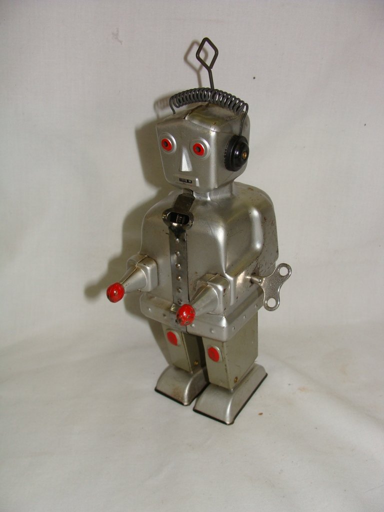 Strenco ST-1 Tin Wind Up Robot 1950's Germany: marked in Germany, he does wing and move slowly, 7 1/2" Tall