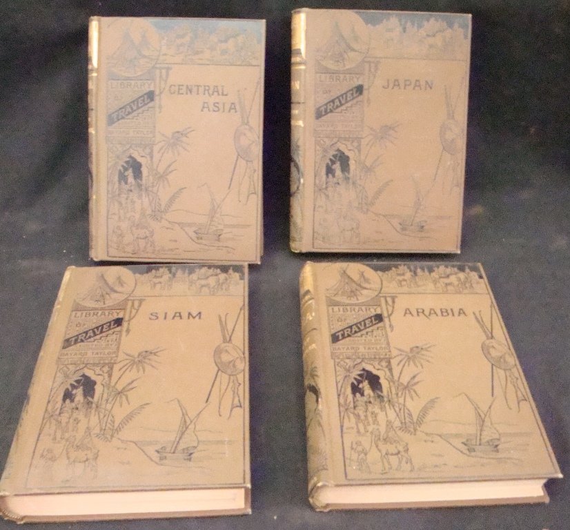 The Library of Travel, Illustrated, 1889, 4 Volumes: The Library of Travel, Illustrated, 1889, 4 Volumes. These hardbound books are in matching ornate bindings and include Siam, Japan, Central Asia and Arabia. Numerous b&w illustrations. Value $100-125