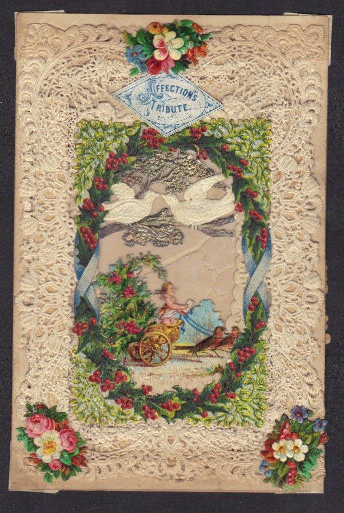 (6)mid 19th c. Paper Lace Valentines: Excellent lot of (6)mid 19th c. paper & lace Valentine greetings in excellent condition considering their age.