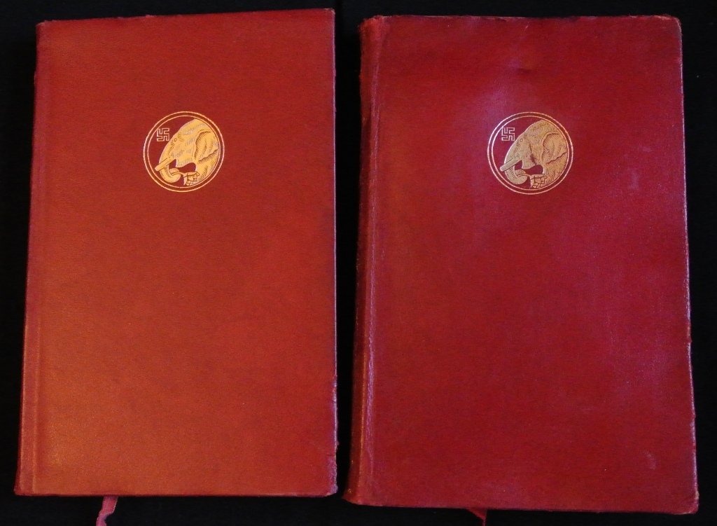 The Jungle Books Part I & II Rudyard Kipling: Nice pair of red leather bound hard copies, as published by the Century Company in New York, 1912 and 1914 respectively. Original owner, Hans H. Volck, (famous Cleveland School artist) bookplates in b