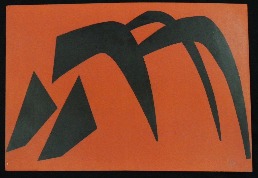 Alexander Calder Lithograph Signed with AC Initials: Interesting Calder lithograph from portfolio that measures 15x22", folded in center, signed AC in pencil. Est.$200-400