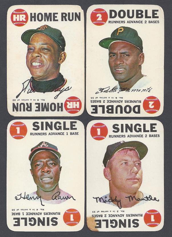 1968 Topps Baseball Game Complete Set (33 Cards w Stars: 1968 Topps Baseball Game Complete Set; includes (33) cards in overall VG-EX to EX condition with some better; key cards include #2 Mickey Mantle (tape on lower left corner, still nice card), #4 Hank A