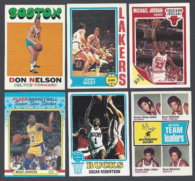 1970's-80's Topps Fleer Basketball Card Lot, (35 w Star: 1970's-80's Topps Fleer Basketball Card Lot; includes (35) cards with stars; overall condition is EX to NM with some variation; key cards from the 1970's include Oscar Robertson, Kareem Abdul-Jabbar, 