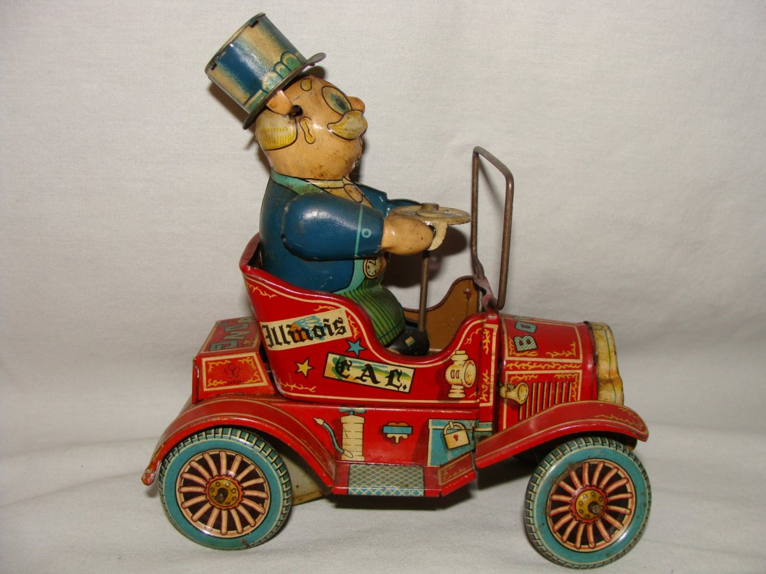 Yonezawa Tin Wind Up Toy Grandpa's New Car Jalopy: Etco japan 5.5" x 6" x 3" Working Toy