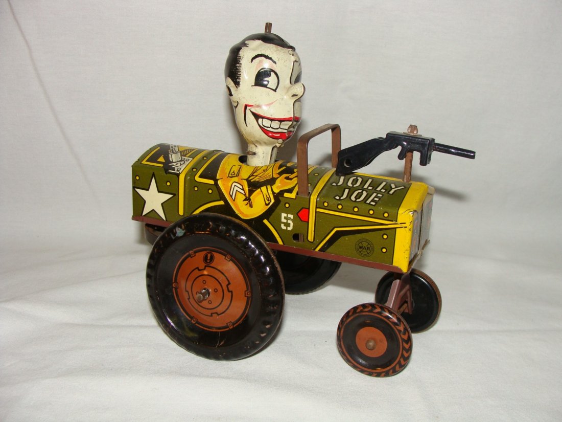MARX Jolly Joe Wind Up Tin Toy Jeep: 5.5" long & 5.5" tall, working toy