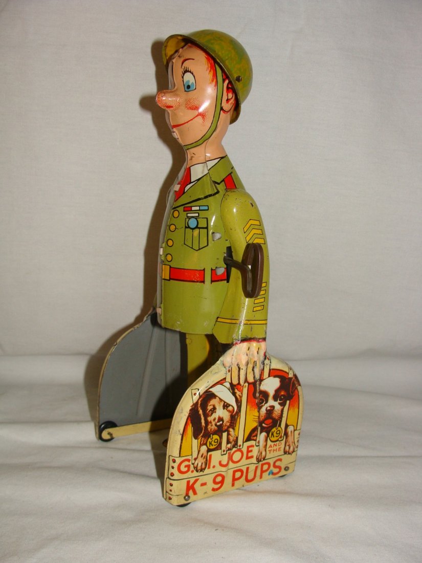 GI JOE & the K-9 Pups Tin Wind Up Toy: From Unique Art 9" tall, working condition