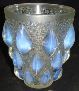 Rene Lalique Rampillon Vase No. 991: 5" tall design first introduced in 1927; wheel engraved block letter signature: R. LALIQUE FRANCE Condition: no damage, loss, repairs or bruising noted