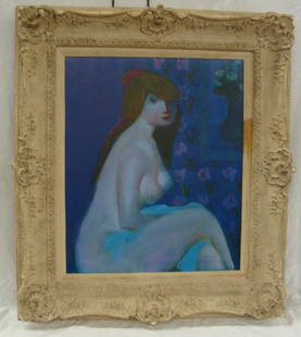 Gustav Liken Oil on Canvas Nude Model: 20" x 24", framed size is 30" x 34", Original COA from Merrill Chase