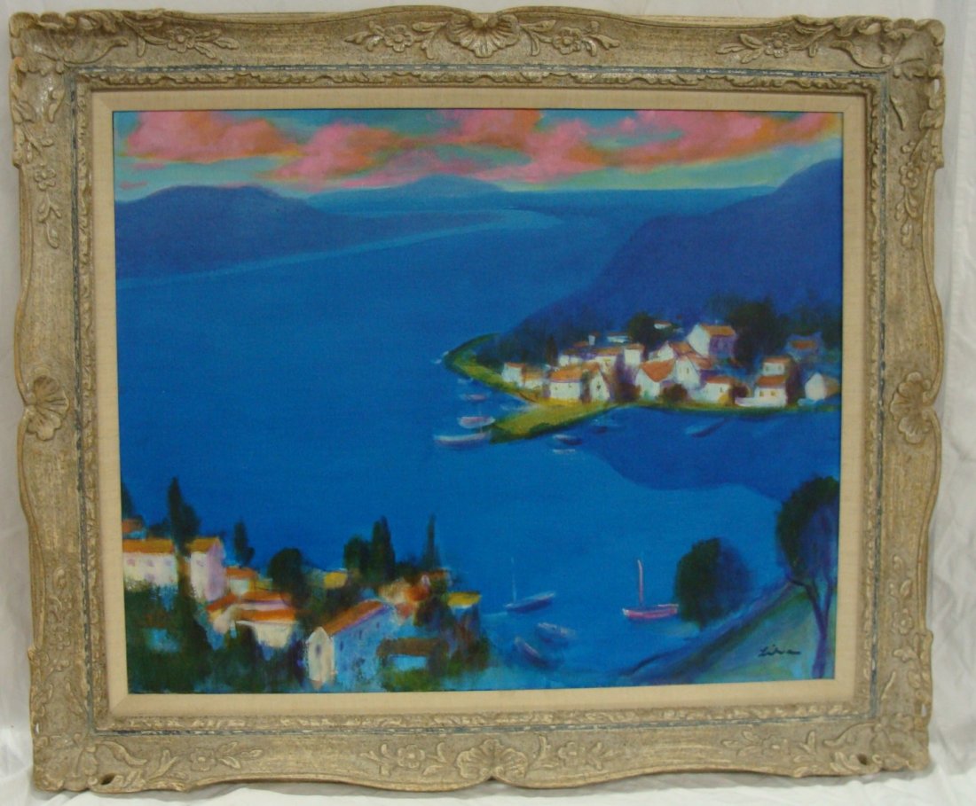 Gustav Liken Oil on Canvas Blue Adria: 30" x 24", framed size is 37" x 31", Original COA from Merrill Chase