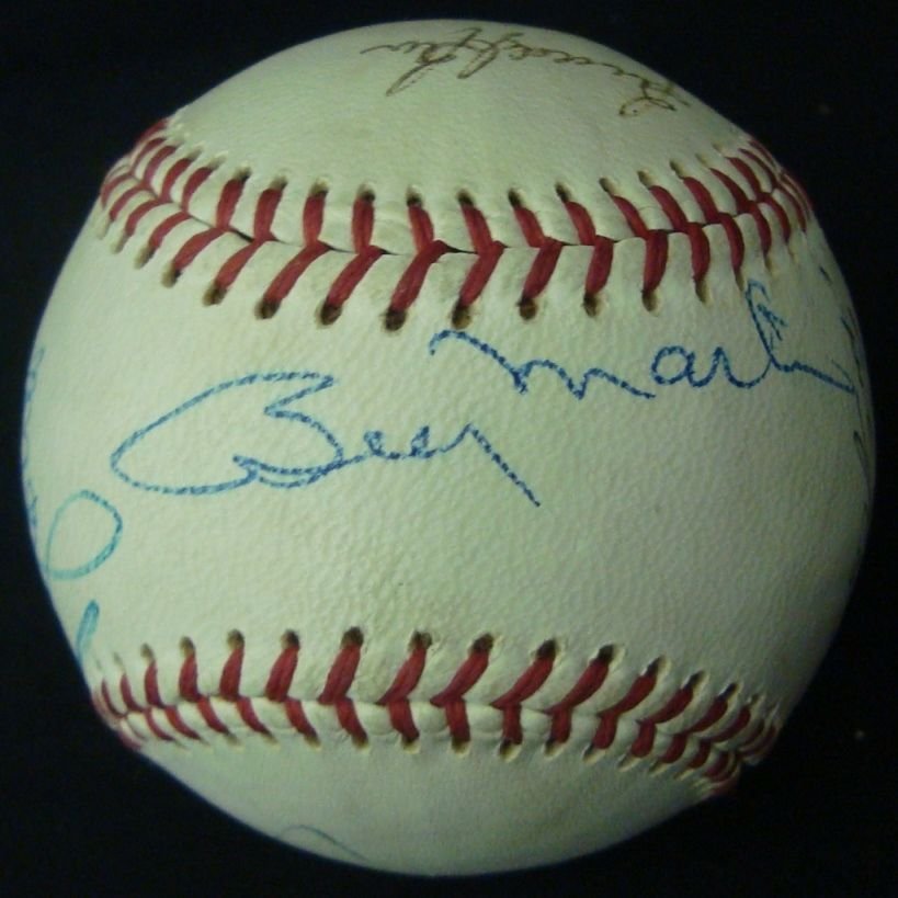 DeBeer Double Header All Star Signed Baseball, (8) Sigs: DeBeer Double Header All Star Signed Baseball; Official League DeBeer & Son, Inc Double Header Baseball signed by (8) All-Star players; signatures include Billy Martin (on the sweet spot), Buddy Bell,