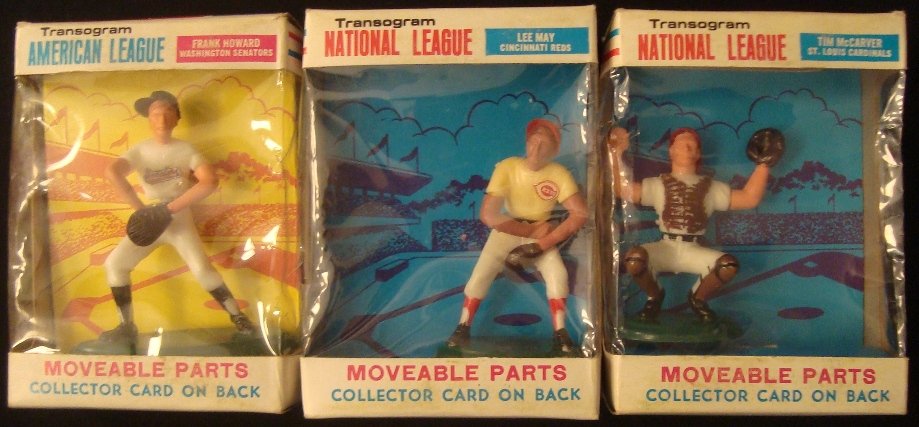 Lot of (3) 1969 Transograms Complete Box w Statues,: Lot of (3) 1969 Transograms Complete Box w Statues; EX-MT/NM condition; includes #35 Tim McCarver (small stain on box top flap), #52 Lee May and #29 Frank Howard; nice trio of early cards and statues.