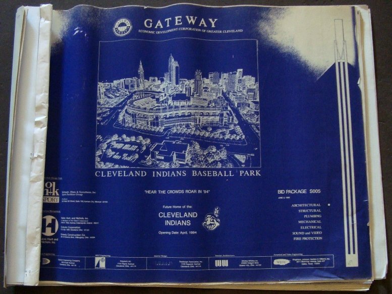 1992 Jacobs Field Original Stadium Set of Blueprints: Original Set of Blueprints from Jacobs Field; absolutely outstanding set of architectural drawings for the ballpark issued in June of 1992 as a part of the mechanical/electrical bid documents; include