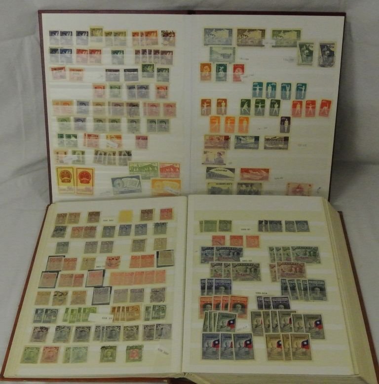 People's and Republic of China Stamp Collections: Very useful dual collection of both pre-1949 mainland issues as well as 1949-1965 issues from both PRC and Taiwan in to fairly well filled stock books. Wide range of material with the bulk of the valu