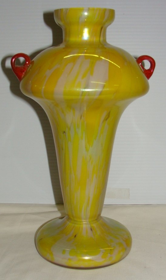 Iridescent Applied Handle Lamp Vase Base: Converted Vase to Lamp base, 12" tall, 7 1/2 Handle to handle