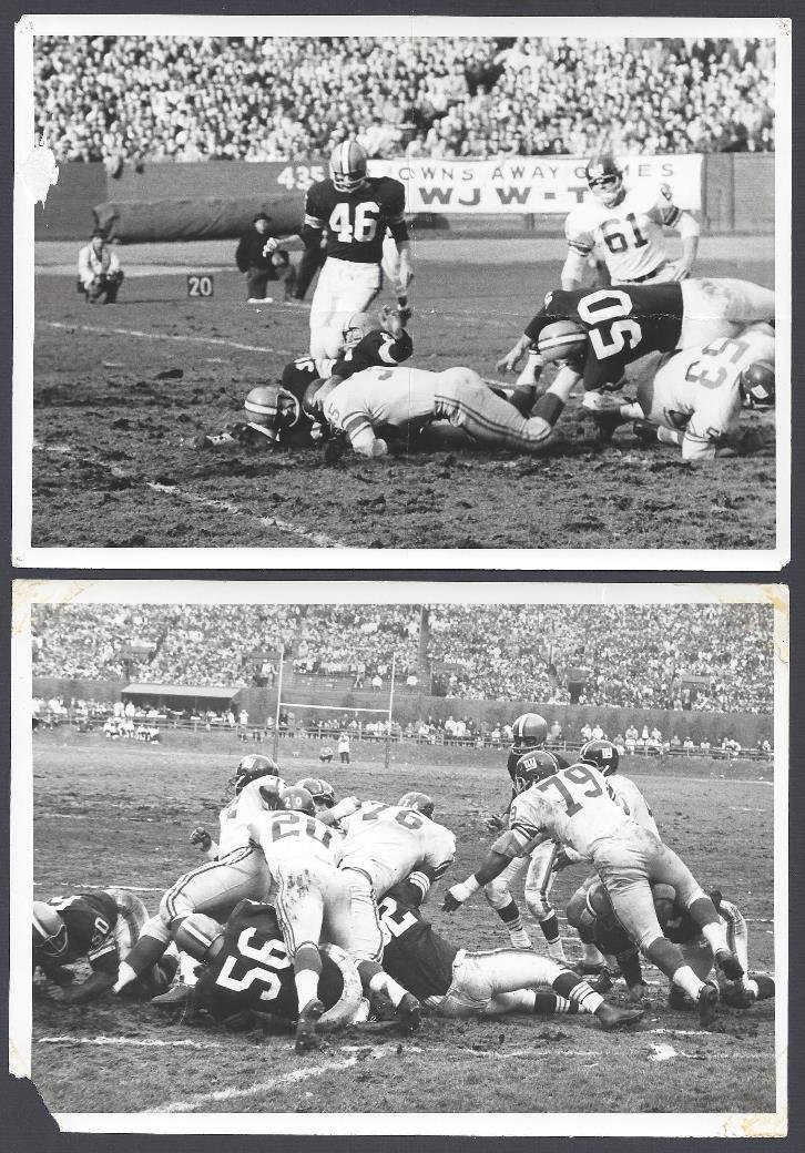 Lot of (6) 1961 Original Cleveland Browns 5x7 Action: Lot of (6) 1961 Original Cleveland Browns 5x7 Action Photos; great group of early Browns real photos; black and white 5x7 photos featuring Jim Brown, Bobby Mitchell and Browns team in action; games pl