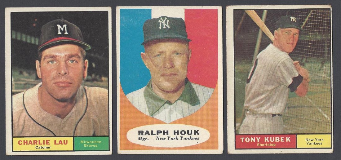 Lot of (200+) 1961 Topps Baseball Cards, Team Cards: Lot of (200+) 1961 Topps Baseball Cards; overall condition is VG to VG-EX with a few better; includes many minor star cards, a few rookies and great team cards; keys include #86 LA Dodgers Team Card,