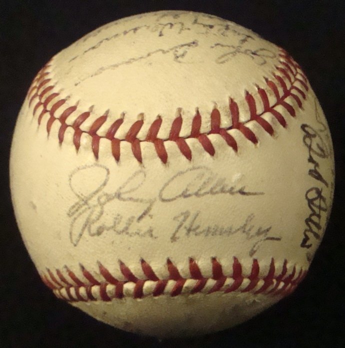 1939 Cleveland Indians Team Signed Baseball, (17 Sig): 1939 Cleveland Indians Team Signed Baseball; Official AL Reach William Harridge ball signed by (17) members of the 1939 team; all signed in blue steel-tip fountain pen, signatures range from faded to 