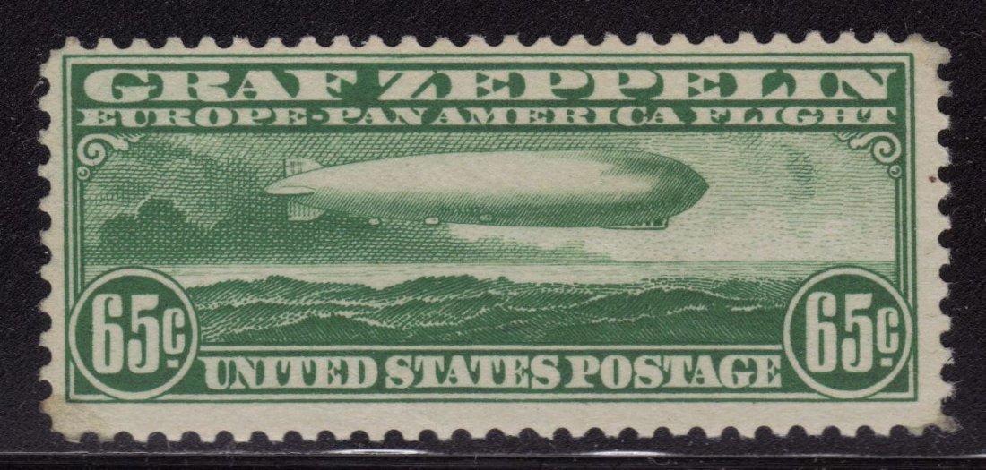 U.S. Scott C13 F-VF OG H SCV.$180: 65¢ Graf Zeppelin, Scott C13, Unused with F-VF centering, original gum that has been previously hinged. 2014 SCV.$180