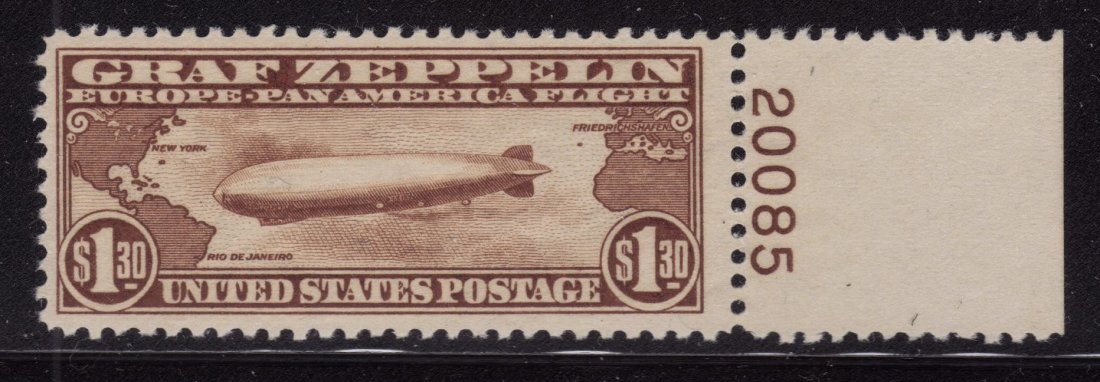 U.S.Sctt C14 F-VF OG NH p#single SCV.$650: Post office fresh Zeppelin, Scott C14, Unused with F-VF centering, full never hinged original gum. p#single, p#20085. Nice. 2014 SCV.$650
