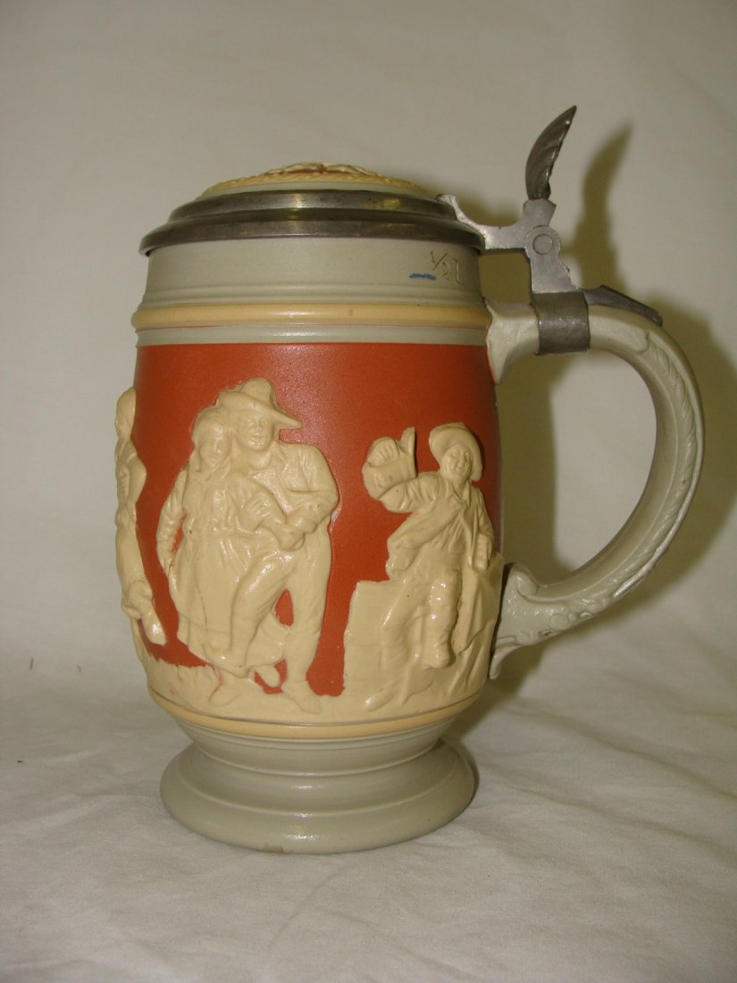 1874 Villeroy & Boch Mettlach Cameo Stein 1/2 Liter No.: 1874-1909 Mark 6" - 6 1/2" tall