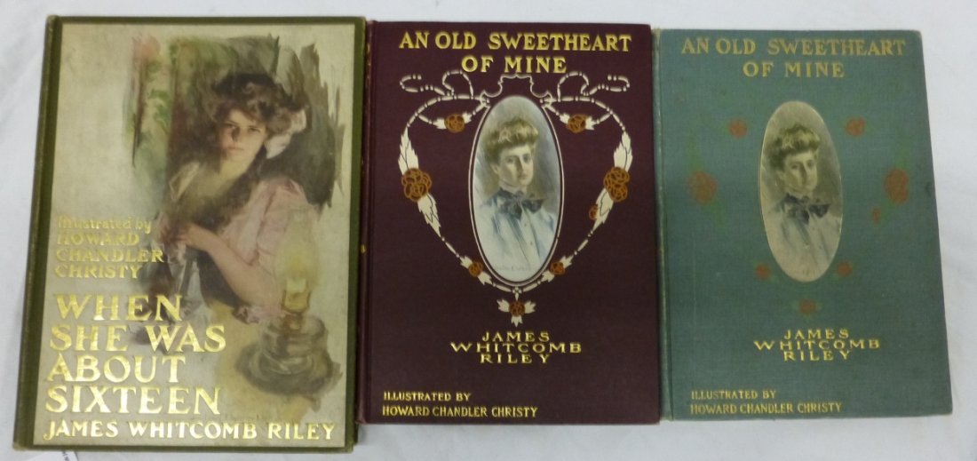 Howard Chandler Christy ill James Whitcomb Riley Books: All in very good condition, slight rubbing of the spine, includes two copies of An Old Sweetheart of Mine-1902, and When She Was About 16 - 1911