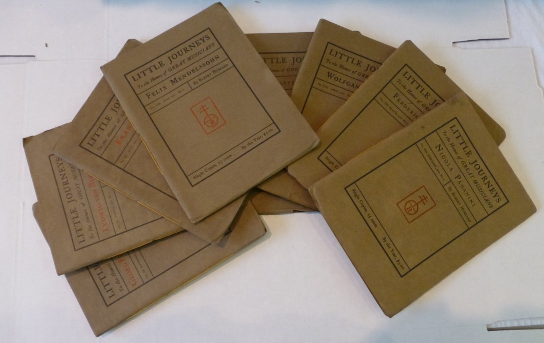 1901 Little Journeys To The Homes of Great Musicians 8: 8 Issues of Little Journeys To The Homes of Great Musicians by Elbert Hubbard. Published by Roycrofters, 1901. All are string bound and are in very good condition. Value $60-$80.