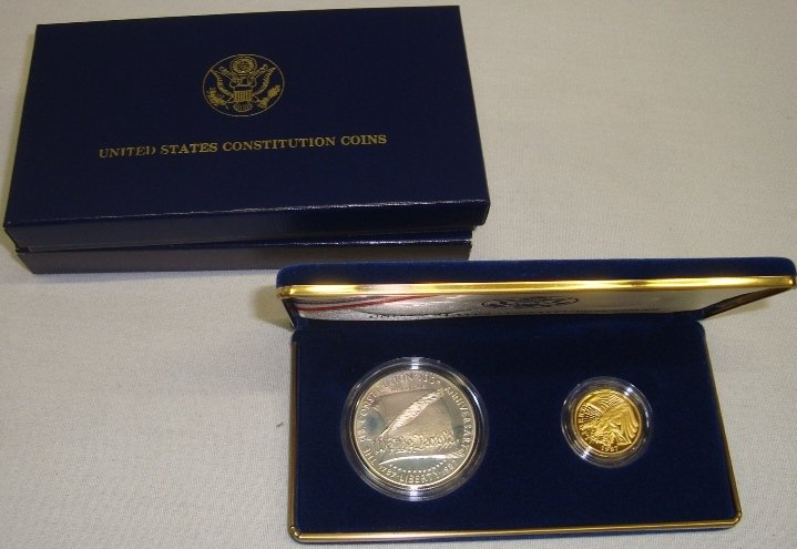 1987 U.S. Constitution Uncirculated Silver Dollar &: 1987 U.S. Constitution Uncirculated Silver Dollar & Gold Five Dollar 2 Coin Set