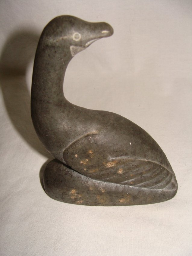 Eskimo Carved Soapstone Canada Goose, circa 1970?s.: This sculpture is in very good condition and measures 3.5? long x 1.5? wide x 4.25? high. It is signed in Eskimo