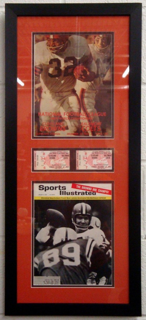 1964 Cleveland Browns World Champions Ticket & Program: 1964 Cleveland Browns World Champions Ticket & Program Display; very nice matted and framed ticket and program display celebrating the Cleveland Browns 1964 Word Championship game; includes the full 1