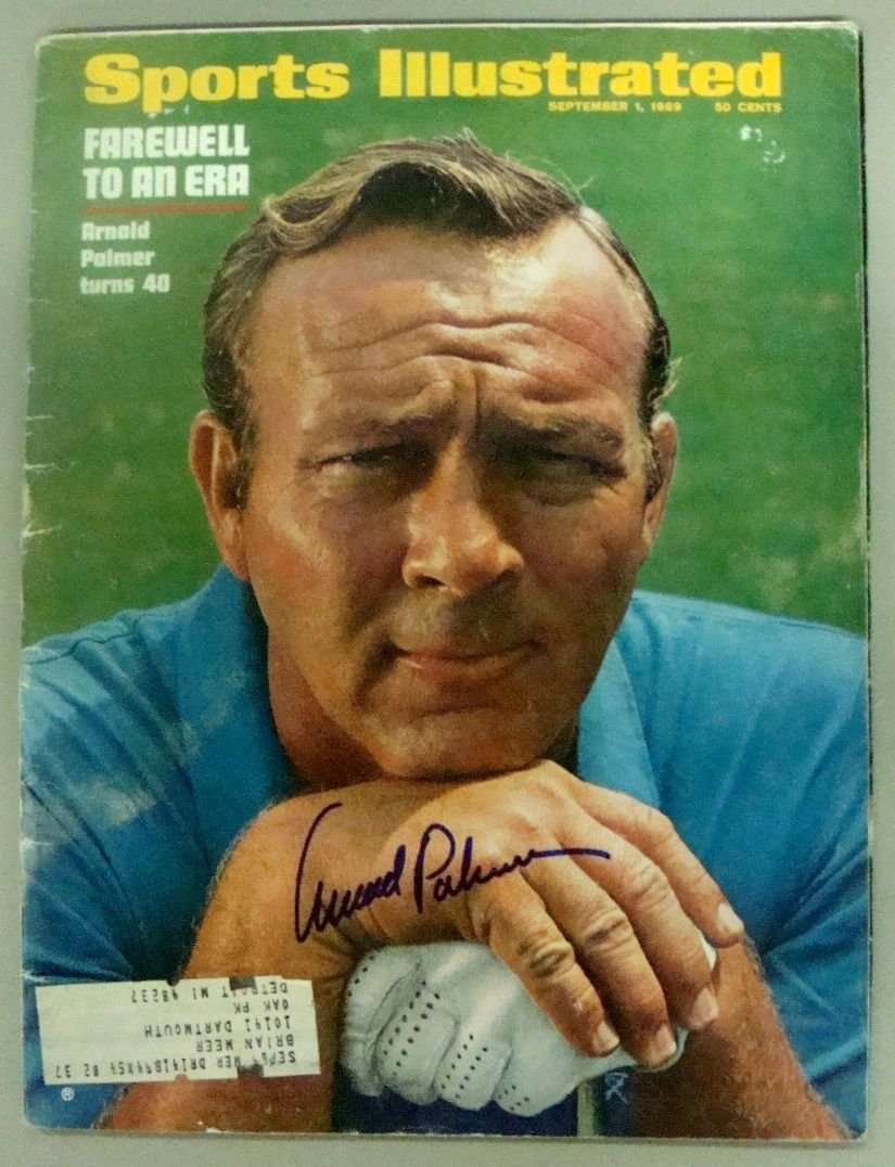 Arnold Palmer Autographed 1969 Sports Illustrated: Arnold Palmer Autographed 1969 Sports Illustrated Magazine; good copy of the early magazine dated September 1, 1969 featuring the headline 'Farewell to an Era - Arnold Palmer Turns 40' and features th