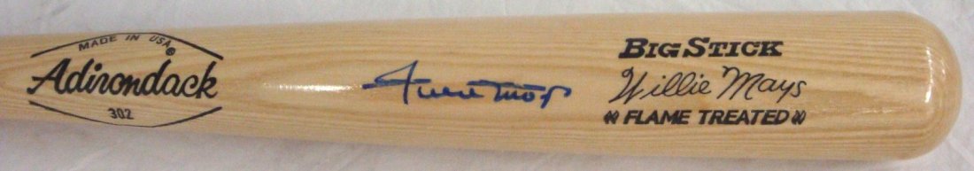 Willie Mays Autographed Adirondack Big Stick Bat: Willie Mays Autographed Adirondack Big Stick Bat; 34" in length; Adirondack Big Stick Oak Bat; Willie Mays Model #302; signed by Mays on the barrel in blue fiber-tip marker; crisp signature on a very 