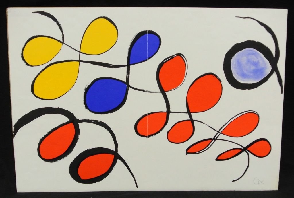 Alexander Calder Lithograph From Portfolio: Interesting Calder lithograph from portfolio that measures 15x22", folded in center, signed AC in pencil. Suggested bid $200