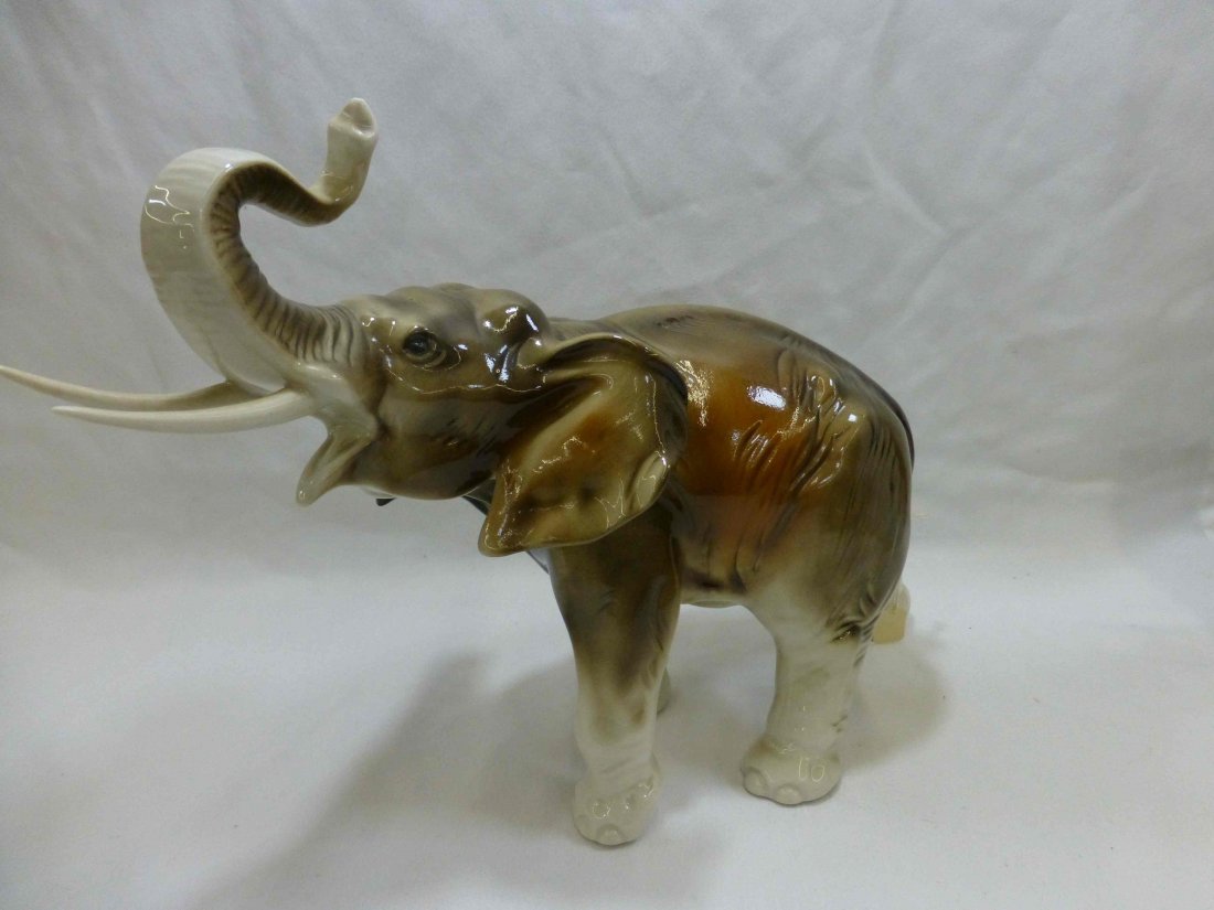 Large Royal Dux Porcelain Elephant Figure: 13 1/2" long and 9 3/4" tall