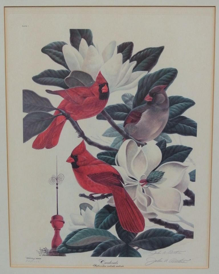 John Ruthven Offset Lithograph of Cardinals Signed: Frame 19.5 x23, image 14x18, Williamsburg Series LE 325/1000, signed at lower right. Suggested bid $200