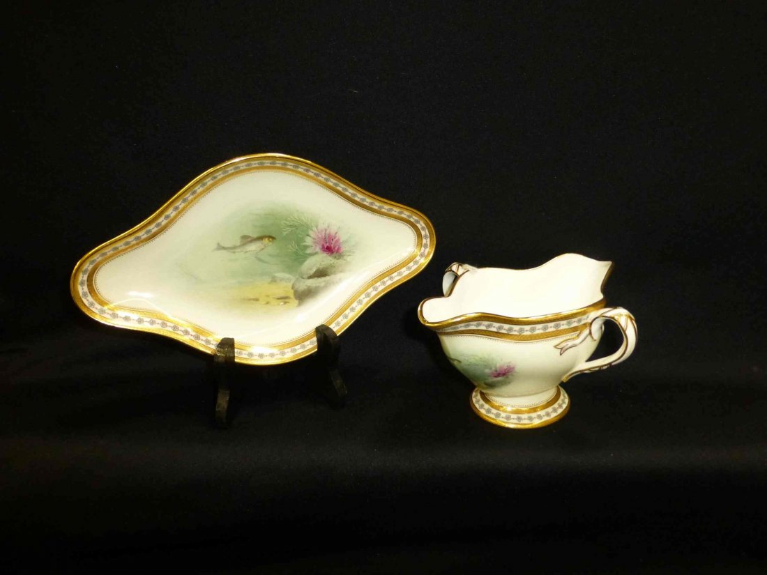 Minton Burley Gravy Boat Fish Scene: Underplate is 9 3/8" x 5 1/2"