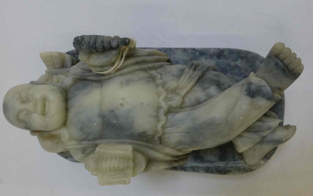 Large Carved Onyx and Soapstone Buddha Lying Down: 8 1/4" x 4" x 4 1/2" tall