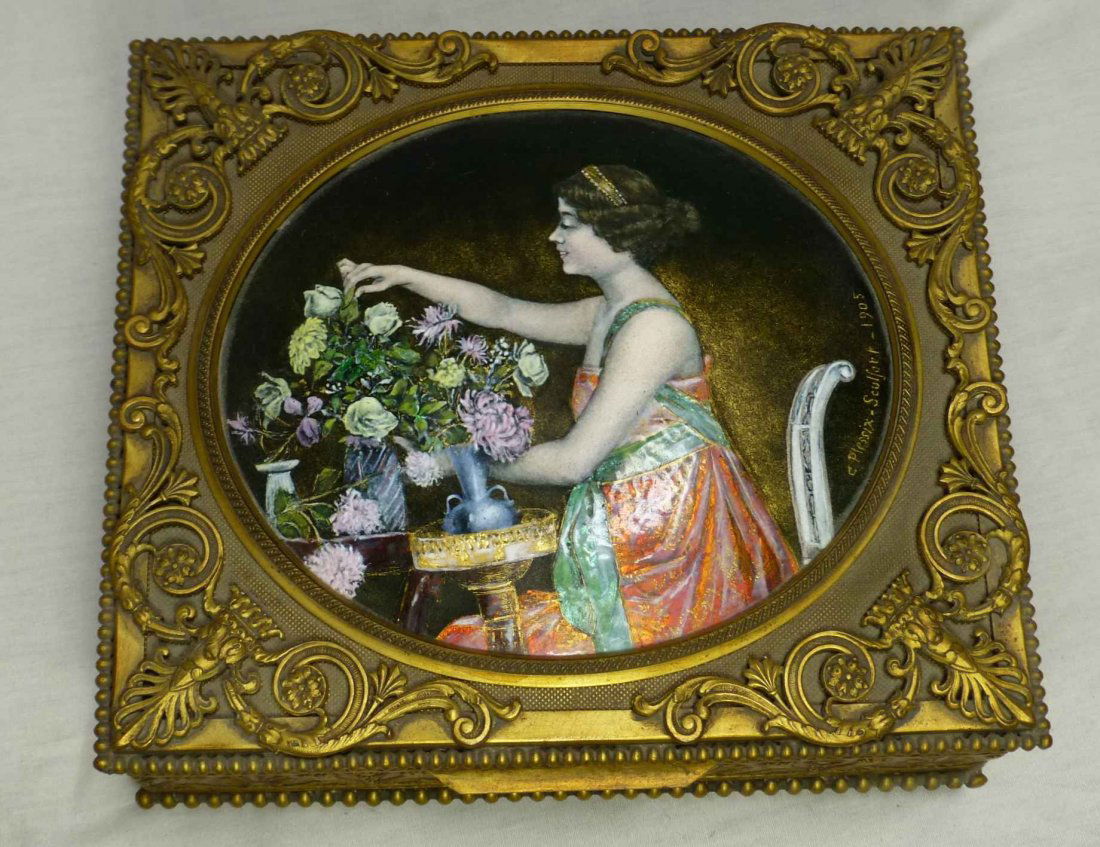 1905 French Handpainted Medallion Ormolu Gilted Box (1 of 6)