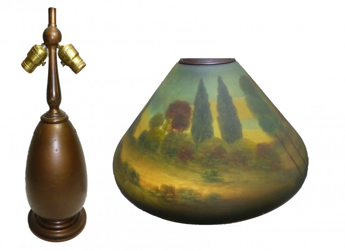 18" Signed Jefferson Reverse Painted Table Lamp, Handel (1 of 8)