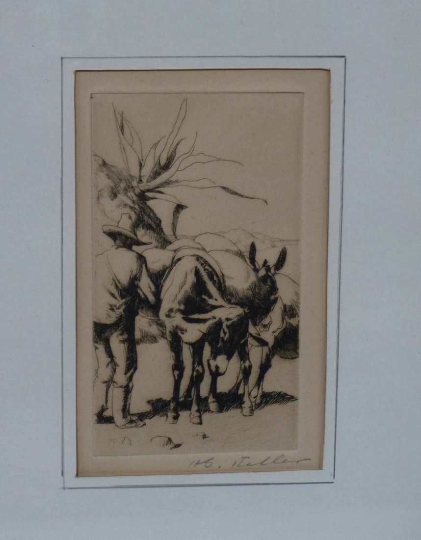 Henry G. Keller etching Signed Gaucho w Burros (1 of 2)