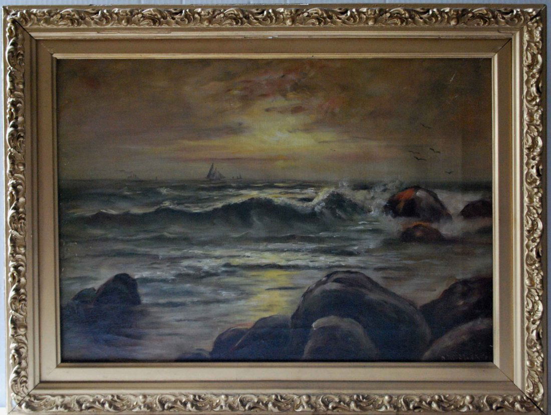 K. M. Clark  1901 Oil on Canvas Seascape (1 of 6)
