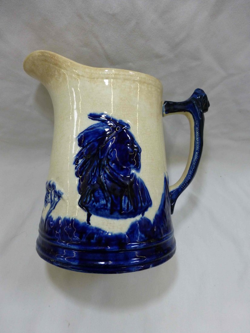 Old Sleepy Eye Blue & White Pottery 8 3/4" Pitcher (1 of 4)