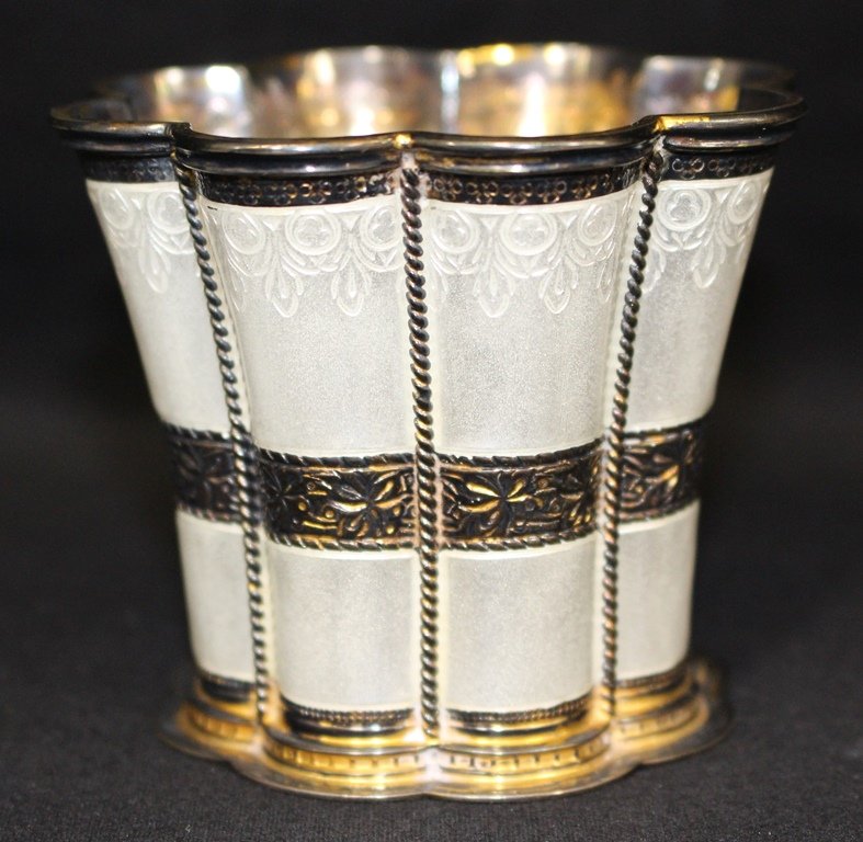 A.Michelsen Copenhagen Enameled Sterling Toothpick: Elegant white enameled sterling toothpick holder standing 2.5" tall. Signed on base along with E9, an R in a circle and a large "X" along with "Sterling Denmark" in an incised rectangle box. Very nice