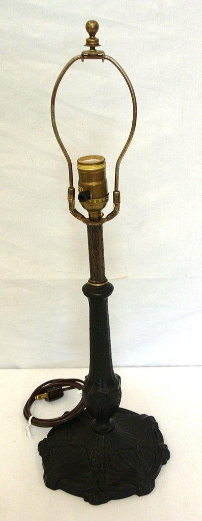 Antique Pittsburgh Lamp Company Metal Base: Nicely reconditioned signed Pittsburgh cast iron lamp base. Professionally rewired in 2014. 23" tall with an 8" diameter base. Newer harp and extension. Would look great with the right shade. Suggeste