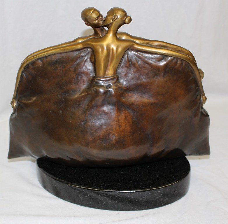 Vladimir Kush "The Purse" Bronze Sculpture: Outstanding bronze sculpture of "The Purse" by Vladimir Kush. Very limited edition 120/325. 2005 release. Originally purchased from the Kush Fine Art gallery in Las Vegas. Signed at lower right. No co