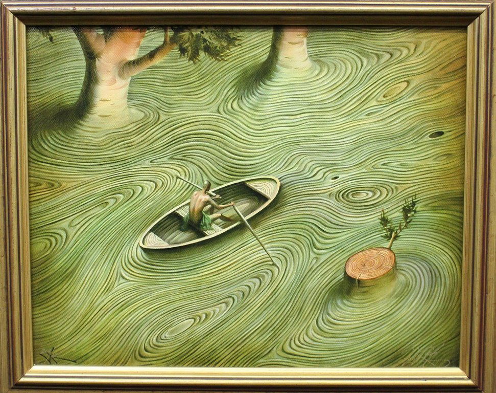 Vladimir Kush "Current" Giclee S/N 206/335: 2001 release of the now famous "Current" giclee on canvas. 11x14", frame larger. Originally purchased from the Kush Fine Art gallery in Las Vegas. Signed at lower right. S/N 206/325. No condition prob
