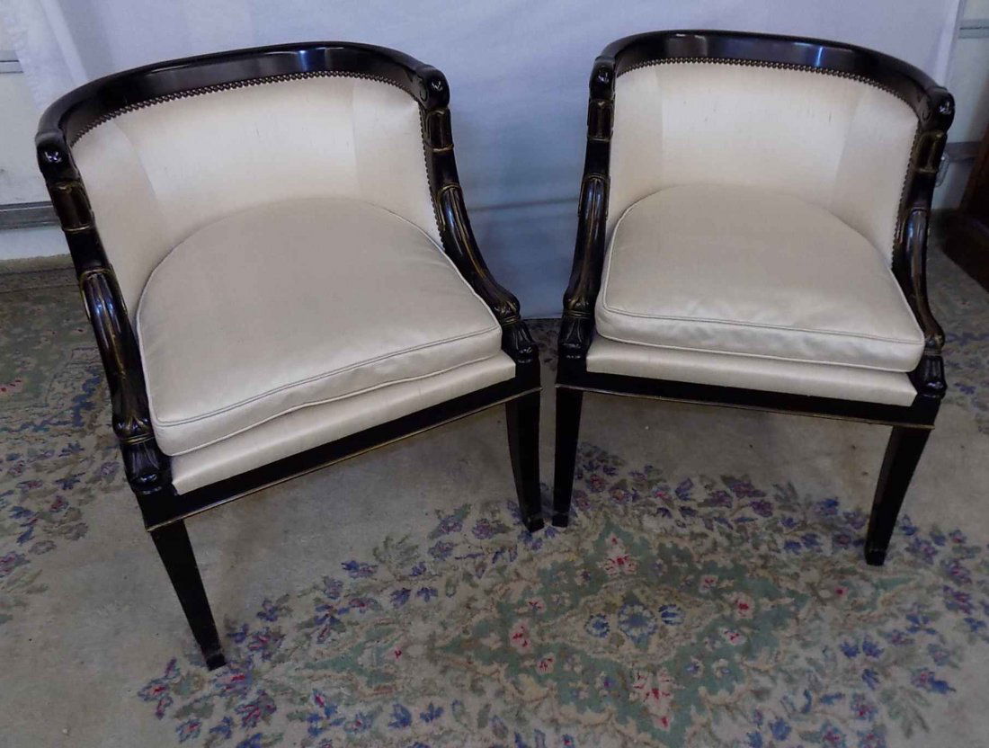 Pair of Egyptian Motif Baker Chairs Dolphin Armrests (1 of 4)