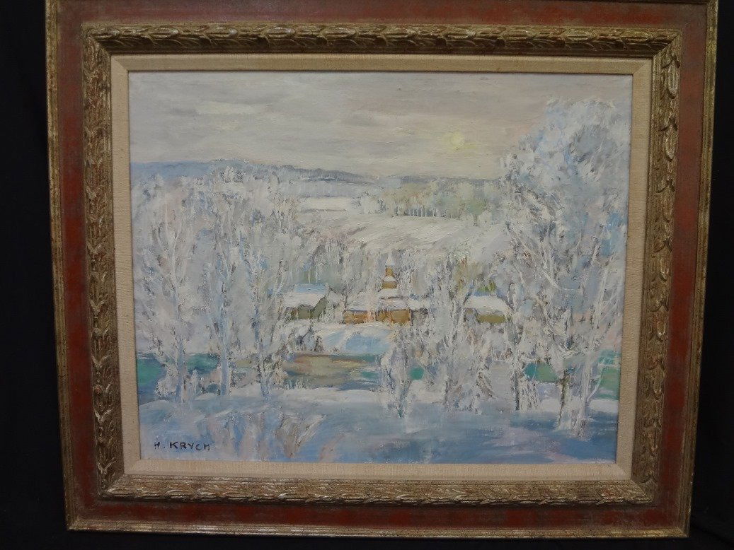 Henry Krych: Oil On Canvas Winterscape Scene, Framed. (1 of 8)