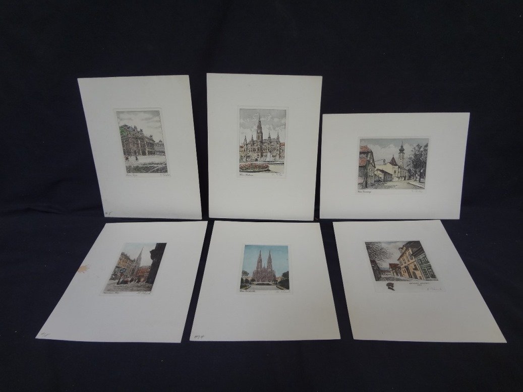 (6) Hand Colored Sunken Die Etchings German Scenes (1 of 8)