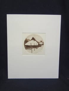 Brian Williams "North Dide" Limited Edition Signed: Brian Williams "North Dide" Limited Edition Signed Sunken Die Etching: A beautiful matted but unframed etching. Measures 16x20 matted and the image measures 9x9. From 1986. A really nice etching from